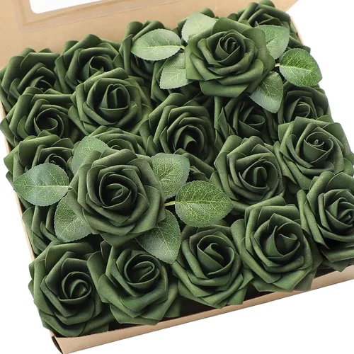 Vista 42 de Floroom Flores artificiales, 25 piezas de rosas falsas de espuma dorada antigua de aspecto real con tallos para ramos de boda DIY, centros de mesa