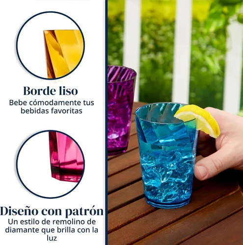 Vista 4 de Vasos US Acrylic Optix Mini, de plástico, reutilizables, aptos para lavavajillas (juego de 8) Tazas de jugo de 8oz en colores de tono de joya
