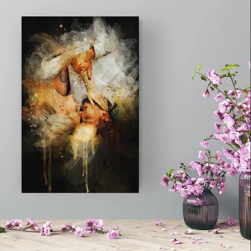 Vista 6 de Retrato personalizado de pareja de fotos en acuarela con fondo oscuro sobre lienzo, despedida de soltera y regalo memorable para marido o novio