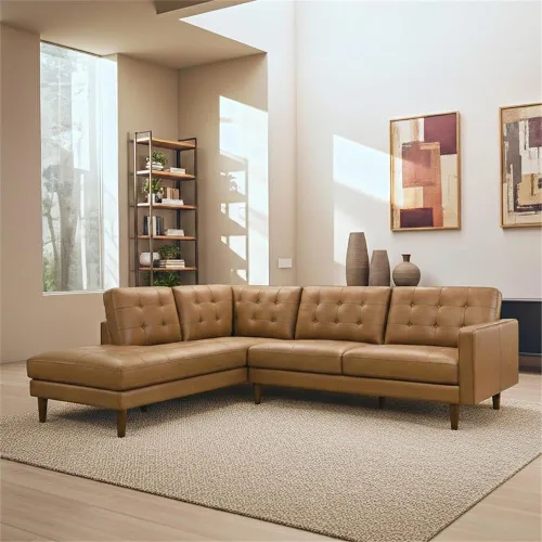 Vista 6 de ASHCROFT Lucille - Sofá modular esquinero de cuero moderno para sala de estar, color marrón coñac