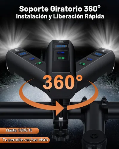 Vista 5 de Luces de bicicleta 2026 para conducción nocturna, luces de bicicleta recargables de 5000 mAh delanteras y traseras, 11+5 modos de juego de faros