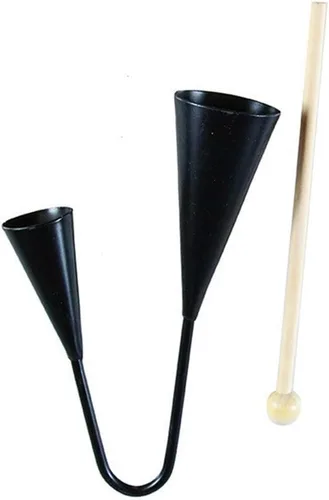Vista 4 de Agogo Bell - Instrumento de percusión tradicional de samba de dos tonos con palo de madera para niños pequeños