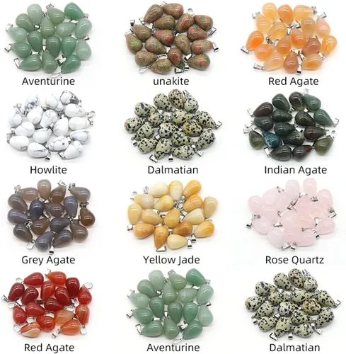 Vista 2 de LE SKY 20 colgantes de piedra natural, redondos, forma de gota de agua, ágata, cristal curativo, dijes de piedra curativa, bricolaje para hacer joyas