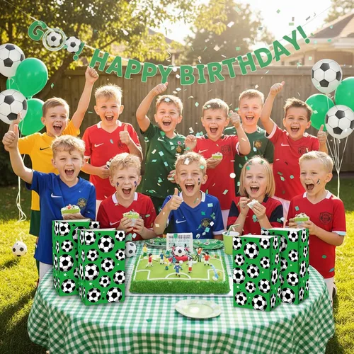Vista 5 de Blulu Paquete de 30 bolsas de papel para fiesta de fútbol, bolsas de dulces para golosinas, regalo para fiestas temáticas de fútbol (verde)