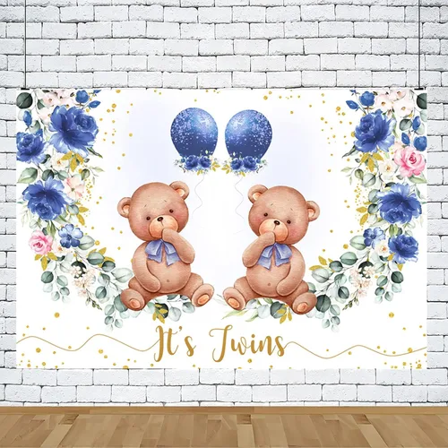 Vista 5 de AIBIIN Telón de fondo para baby shower de 7 x 5 pies, diseño floral azul marino, para fiesta de cumpleaños, fotografía de fondo, para revelación