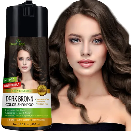 Vista 10 de Herbishh Champú de color para cabello gris – Fórmula enriquecida con queratina y flor de forro polar tubérculo – Cobertura total de canas, fácil