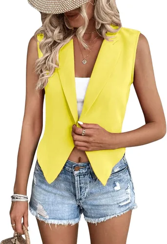 Vista 5 de Floerns Chaqueta corta sin mangas con cuello de solapa para mujer