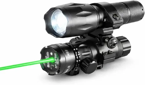 Vista 3 de Kit combinado láser verde y linterna de 1000 lúmenes con montaje en riel - Compatible con Mossberg 500 y Maverick 88 - Construcción de aluminio