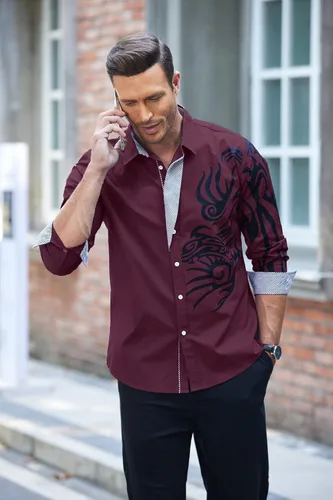 Vista 2 de Coofandy Hombres Vestido de impresión botón Down Camisa