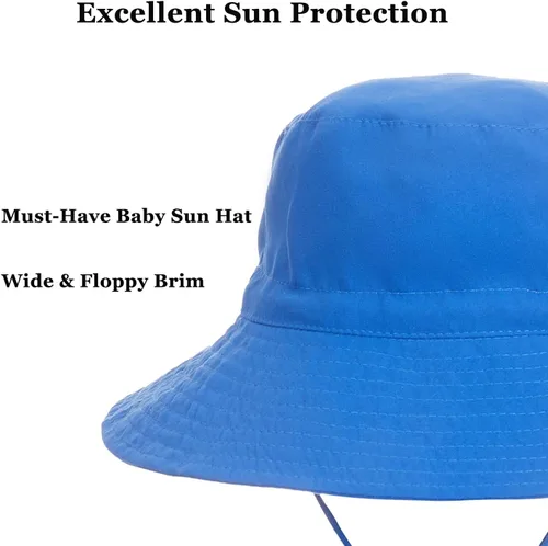 Vista 5 de Sombrero de sol para bebé de verano UPF 50+, sombrero de pescador de ala ancha, sombreros de playa para bebés niños y niñas de 0 a 6 años