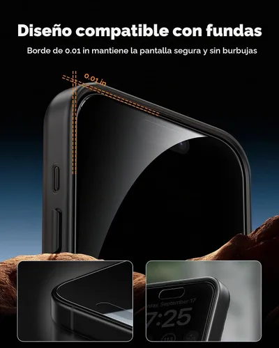 Vista 10 de UNBREAKcable Protector de pantalla de privacidad para iPhone 15 (6.1 pulgadas), paquete de 2 + 2 protectores de lente, antiespía de 25°, dureza 9H