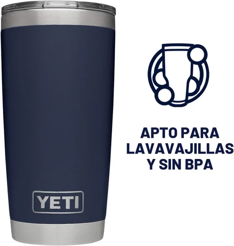 Vista 4 de YETI Rambler - Vaso de acero inoxidable con aislamiento al vacío de 20 onzas con tapa MagSlider Azul marino