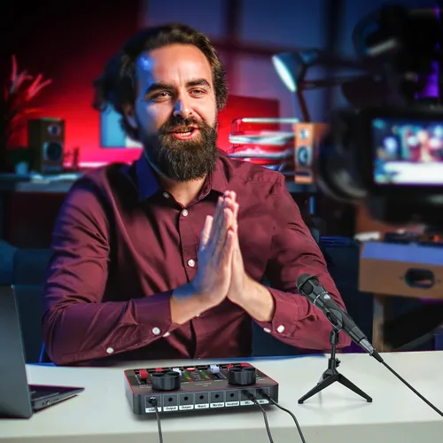 Vista 8 de Kit de Mezclador de Audio G1 para Transmisión en Vivo, Tarjeta de Sonido en Vivo para Transmisión, Interfaz de Audio Mezclador DJ Tarjeta