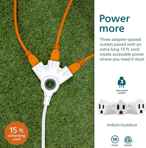 Vista 3 de Cable de extensión para exteriores Philips EZGrip con múltiples salidas, cable con 3 clavijas a tierra, cable de extensión largo