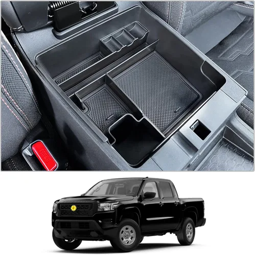 Vista 17 de CDEFG 2 piezas para Nissan Frontier 2022 2023 2024 Organizador de consola central 2022-2024 Nissan Frontier Camión Organizador de tablero Caja
