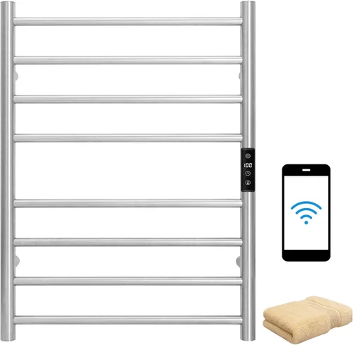 Vista 21 de KEG Calentador de toallas montado en la pared con temporizador incorporado 4 barras de acero inoxidable eléctrico calentado toallero para baño
