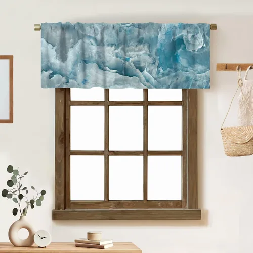 Vista 8 de Cortina de cenefa de mármol verde con venas doradas de mármol negro, diseño abstracto de lujo, elegante cenefa con bolsillo para barra, 1 panel