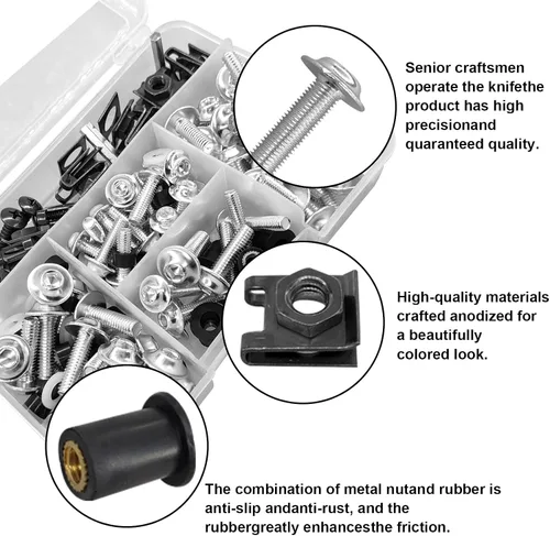 Vista 3 de Kit de pernos de carenado plateado M5 M6 para parabrisas de motocicleta, tornillos de aluminio compatibles para tornillos de carenado