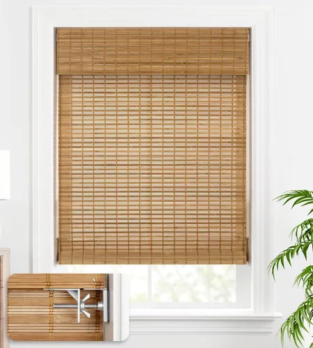 Vista 8 de LazBlinds Persianas enrollables de bambú sin herramientas sin taladro, persianas inalámbricas de tamaño personalizado, persianas enrollables