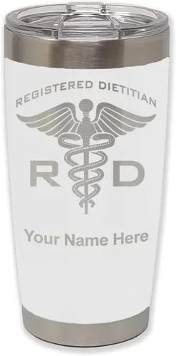 Vista 31 de LaserGram Vaso aislado al vacío de 20 onzas, dietista registrado RD, grabado personalizado incluido (negro)