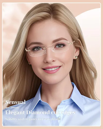 Vista 6 de LUFF Rimless Reading Glasses for Women,Stylish Blue Light Blocking Computer Readers,Anti Eyestrain Frameless Lens diamond