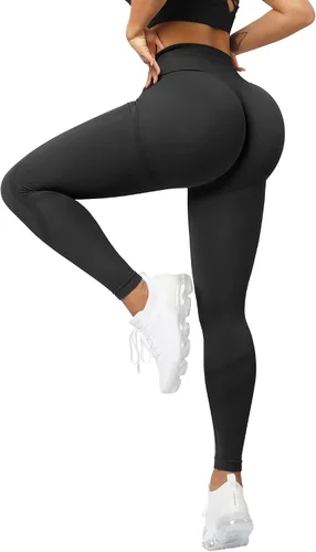 Vista 6 de DOULAFASS Leggings de levantamiento de glúteos para mujer, sin costuras, cintura alta, pantalones de yoga para entrenamiento