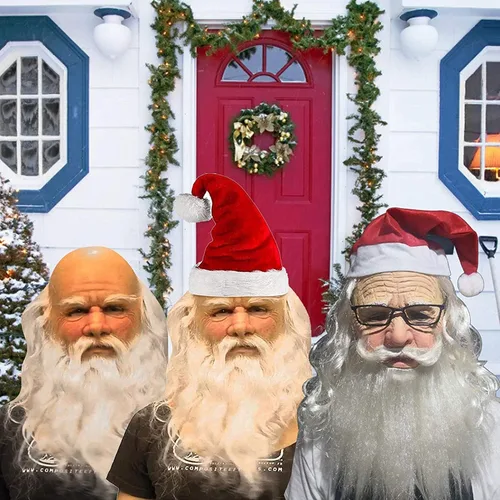 Vista 4 de ICNGLKSND Máscara de Papá Noel realista para hombre, máscara de látex para barba blanca, máscara de Papá Noel, máscara de Navidad, cosplay, fiesta