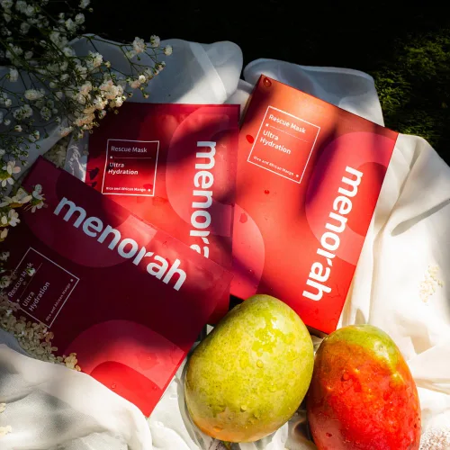 Vista 2 de menorah skincare - Máscara de hoja de rescate de ultra hidratación (4 hojas) - con arroz, mango africano, máscaras faciales, máscara hidratante