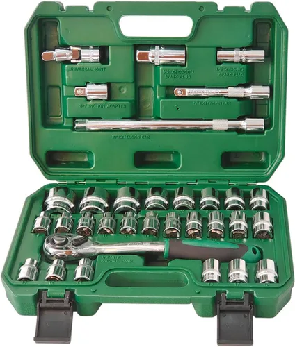 Vista 4 de Juego de herramientas mecánicas de 32 piezas, juego de llaves métricas de 1/2", llave de trinquete, barras de extensión y junta universal