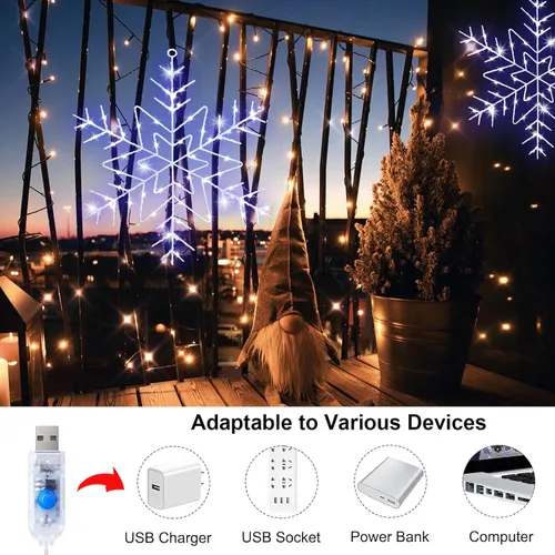 Vista 4 de Zimati Luces navideñas para ventana, 2 paquetes de luces de copo de nieve de 14 pulgadas con 8 modos de iluminación con control remoto, temporizador