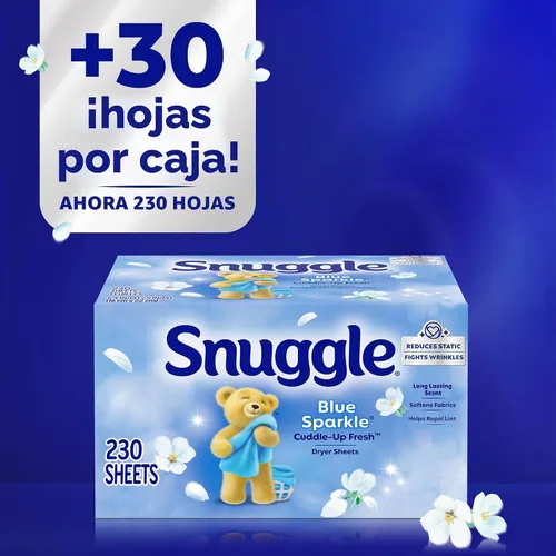 Vista 2 de Snuggle Hojas de secadora suavizantes de tela, brillo azul, 230