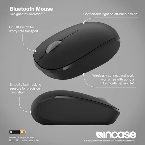 Vista 2 de Incase Mouse Bluetooth diseñado por Microsoft, compacto, cómodo, uso con mano derecha/izquierda, rueda de desplazamiento de 4 vías, mouse Negro