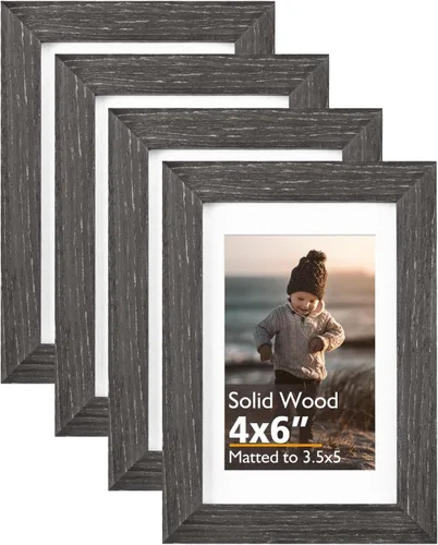 Vista 127 de KINLINK Marco de fotos de 3.5 x 5 pulgadas, color negro ceniza, marcos de madera maciza con plexiglás para mesa y montaje en pared, marcos de fotos