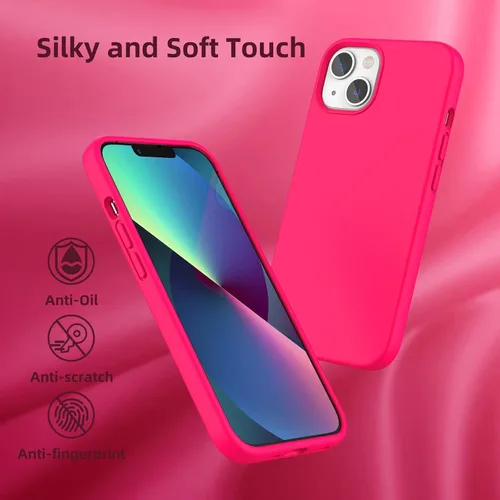 Vista 6 de Funda de silicona líquida compatible con iPhone 14/iPhone 13, color rosa intenso [Protección contra caídas]