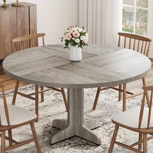 Vista 12 de IDEALHOUSE Mesa de comedor redonda para 4, mesa de comedor de 47 pulgadas con base de madera, mesa de comedor circular de cocina para comedor