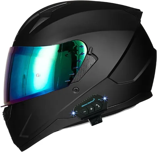 Vista 11 de Casco de motocicleta Bluetooth antivaho, doble visera, abatible, casco de moto de cara completa, aprobado por DOT, altavoz dual integrado