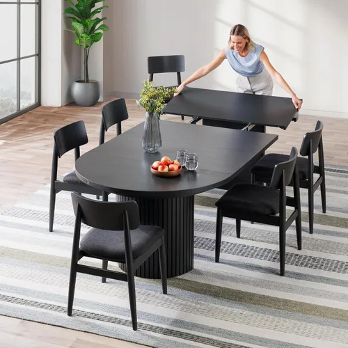 Vista 15 de Transformer Table - Mesa de comedor redonda extensible de madera maciza, mesa de comedor redonda extensible, muebles modernos que ahorran espacio