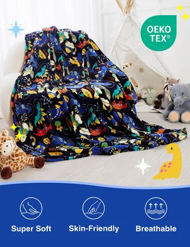 Vista 4 de ZonLi Manta de dinosaurio suave de forro polar para niños pequeños de 40 x 50 pulgadas, manta de franela para niños y niñas, bonito diseño