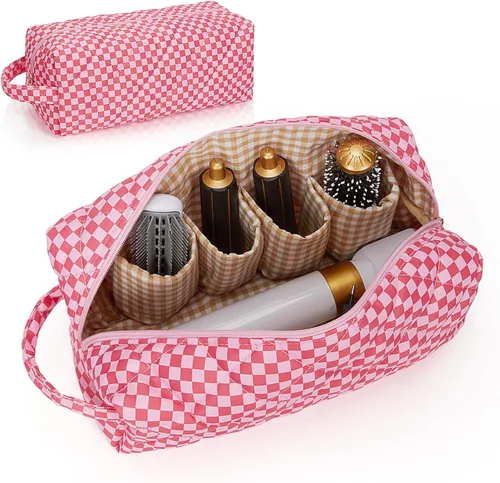 Vista 14 de Bolsa de viaje con asa acolchada con estampado de leopardo compatible con Dyson Airwrap, estuche de viaje para organizador Shark Flexstyle