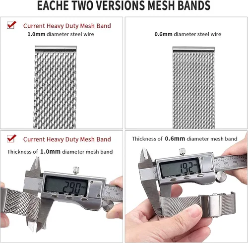 Vista 3 de EACHE Correas de reloj de malla gruesa de acero inoxidable para hombre, correas de reloj ajustables de malla resistente de liberación rápida