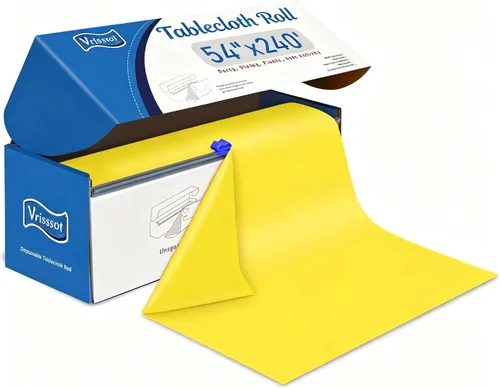 Vista 23 de Mantel desechable de plástico para mesas: 54 pulgadas x 120 pies, cubierta de mesa de plástico con cortador fácil de deslizar, manteles de plástico