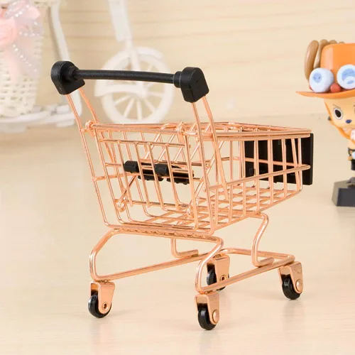 Vista 2 de Mini carrito de supermercado, mini carrito de compras, carrito de compras, carrito de compras, modo de escritorio, soporte de juguete (Dios rosa)