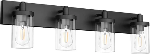 Vista 13 de Aipsun Accesorios de iluminación de tocador de baño, luz cromada, 2 luces, luz de baño de acero inoxidable con pantalla de vidrio transparente