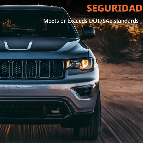 Vista 3 de FIONE - Para Jeep Grand Cherokee Conjunto de Faros Delanteros 2017 2018 2019 2020 2021 [Modelo Halógeno] Carcasa Negra Faros Proyectores Cabeza