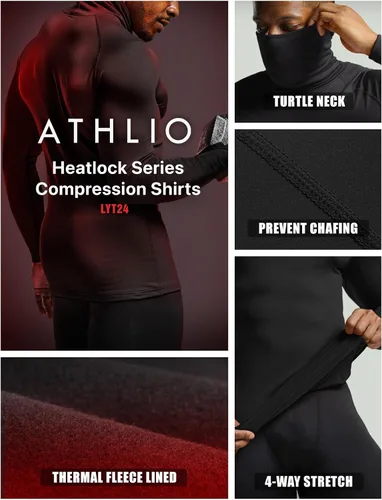 Vista 6 de ATHLIO 2 or 3 Pack Men's Thermal Long Sleeve Compression Shirts, TurtleMock Winter Sports Base Layer, Active Running Shirt