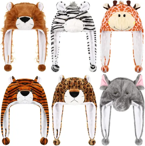 Vista 8 de Newcotte 6 piezas de sombreros de disfraz para niños, conjunto de sombreros de animales de felpa, accesorios de cabeza de animales divertidos