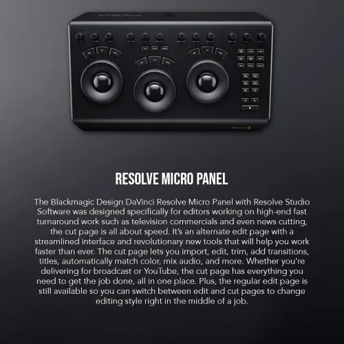 Vista 3 de Blackmagic Design DaVinci Resolve Micro Panel Panel de control portátil de bajo perfil