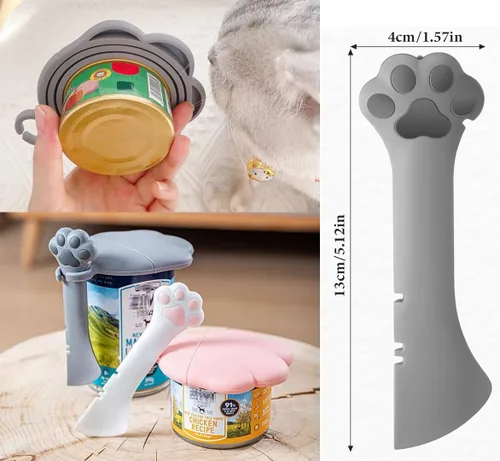 Vista 3 de Cucharas para latas de comida para perros y gatos, tapas de silicona para latas de comida para perros y gatos, abrelatas, espátula de comida