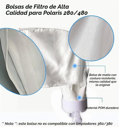 Vista 5 de Paquete de 2 piezas de malla de nailon de 280 bolsas de repuesto para Polaris 280, 480 limpiador de piscinas multiusos bolsa K13 K16