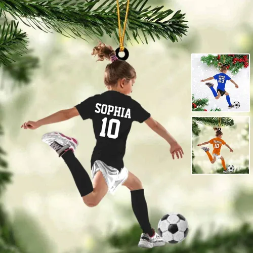 Vista 22 de Adorno de fútbol personalizado, adorno de Navidad de jugador de fútbol personalizado con nombre y número, regalo deportivo único para hombres
